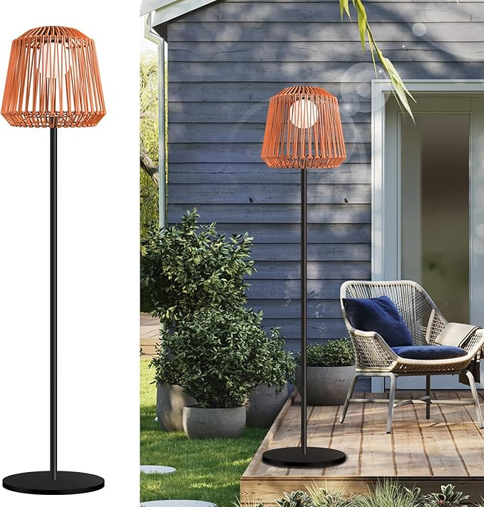 Outdoor Solar Floor Lamp, Garden Rattan Wicker Light, Metal Pole and Base, Waterproof Yard Garden... | Amazon (US)