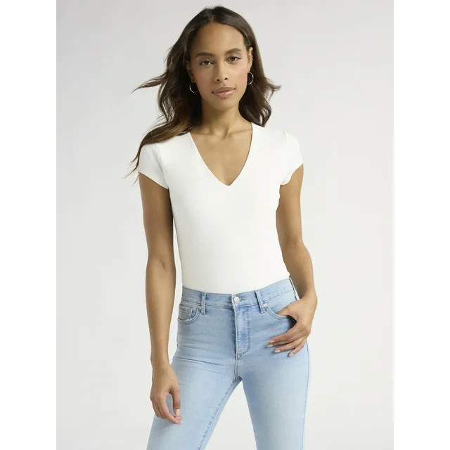Sofia Jeans Women's Scuba Knit V Neck Bodysuit, Sizes XS-XXXL | Walmart (US)