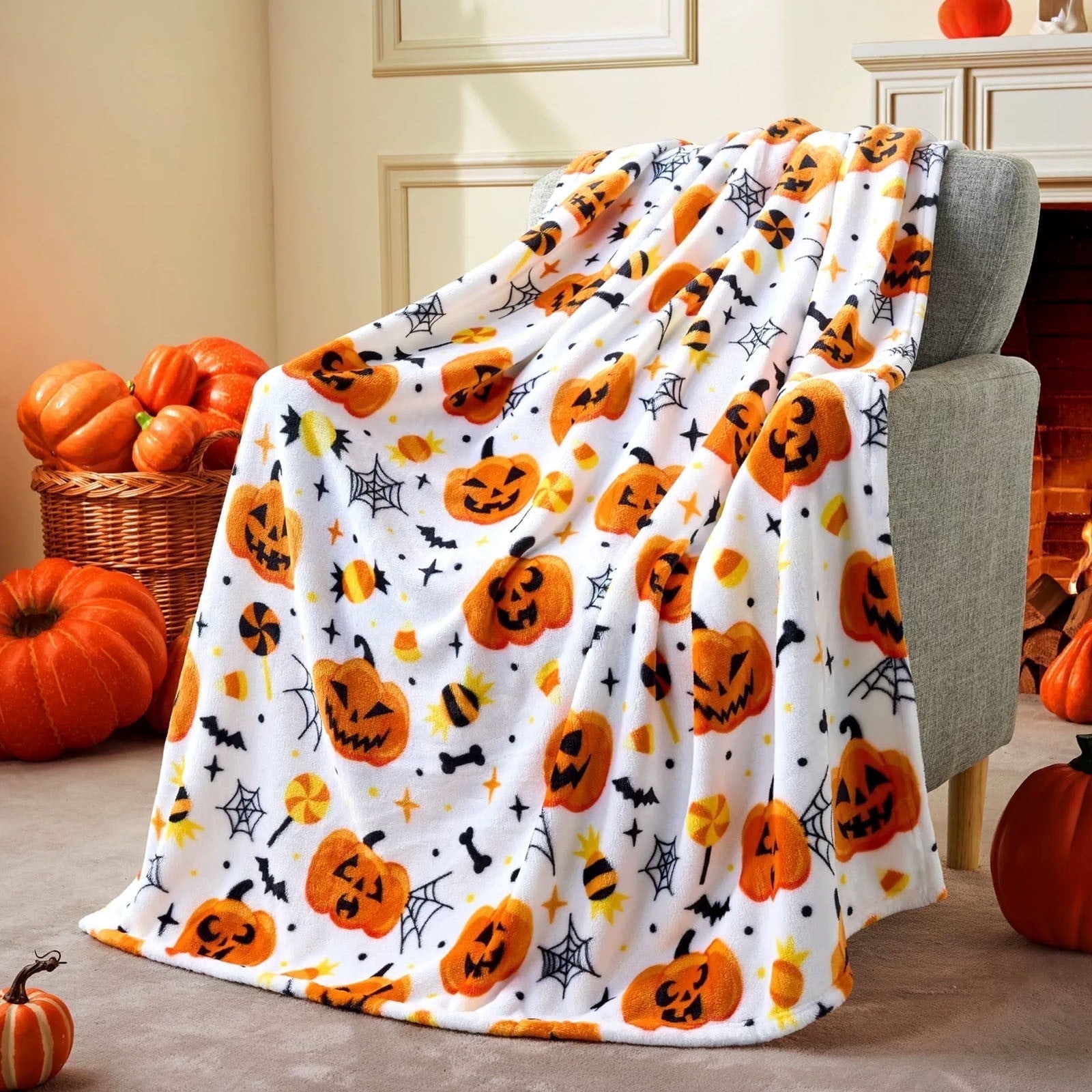 Clearance! Halloween Throw Blanket - Soft Plush Spider Webs Bat Pumpkin Blanket Soft, Plush, Warm... | Walmart (US)