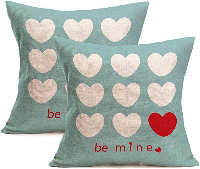 PSDWETS 2 Pack Be Mine Heart Valentine's Day Home Decor Cotton Linen Throw Pillow Case Cushion Co... | Amazon (US)