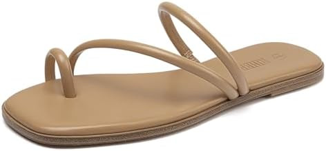 Rihero Women's Slide Sandals Comfortable Square Toe Beach Slip On Strappy Thong Flat Sandals | Amazon (US)