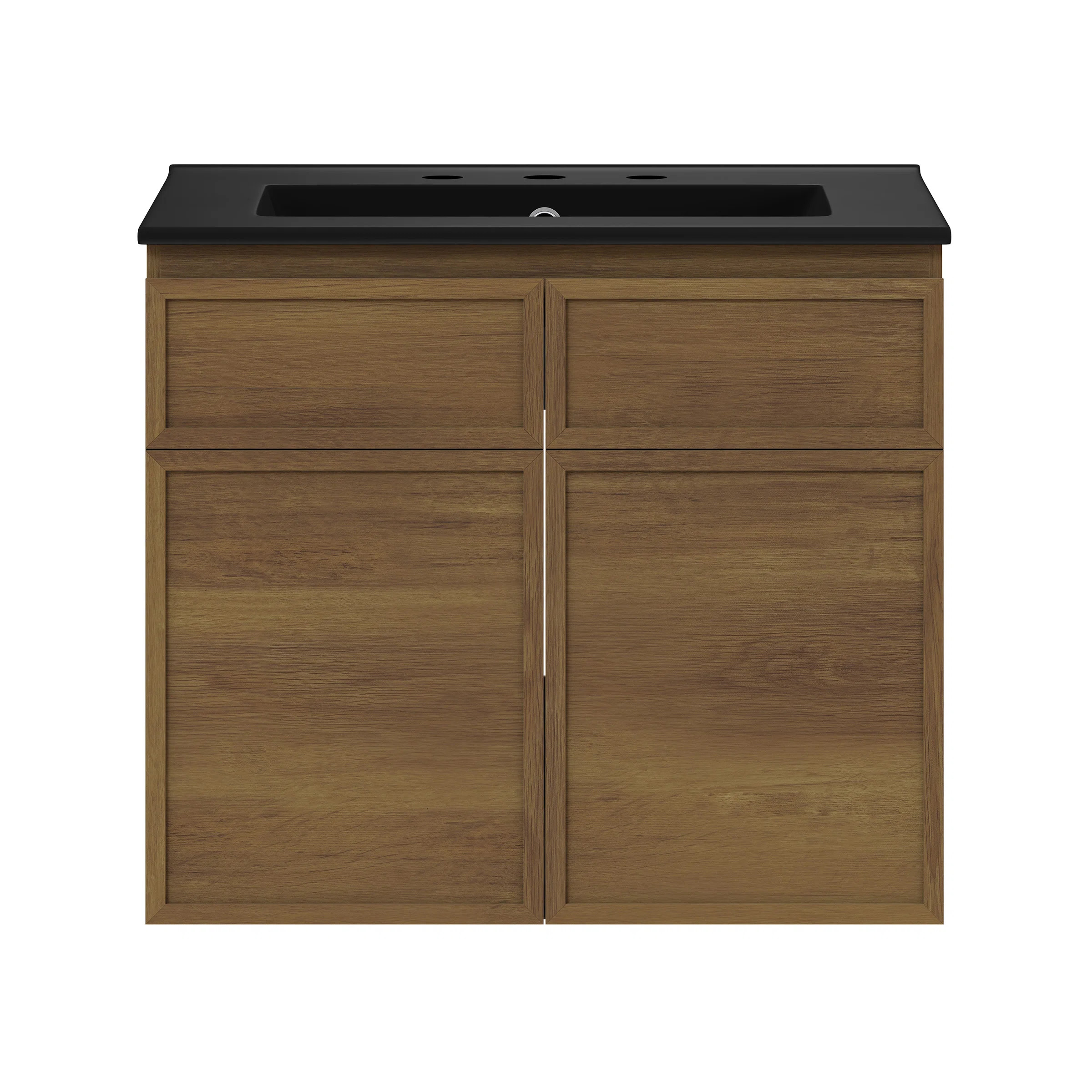 St. Tropez 24" Wall-Mounted Bathroom Vanity In Brown Oak With Black 3-Hole Centerset Sink Top | Wayfair North America
