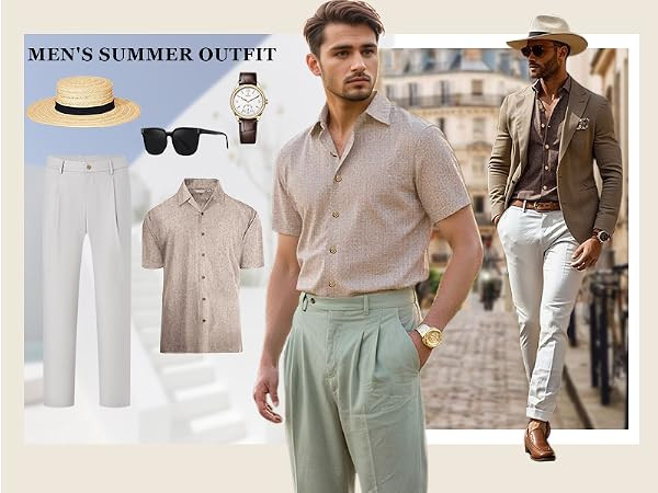 CURBODO Linen Blend Shirts for Men Casual Short Sleeve Button Down Shirt Cool Summer Beach Weddin... | Amazon (US)