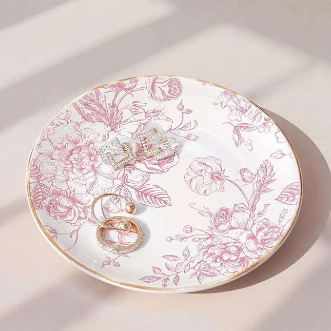 Floral Ceramic Jewelry Tray Ring Holder Trinket Dish for Rings Earrings Necklaces Tray Gift for W... | Amazon (US)