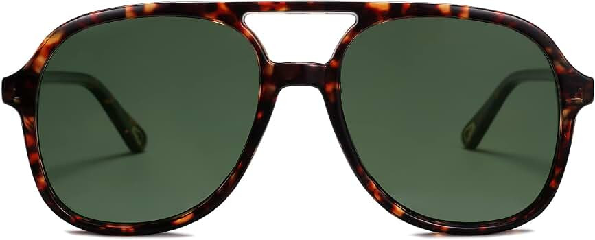 SOJOS Retro Square Polarized Aviator Sunglasses Womens Mens 70s Vintage Double Bridge Sun Glasses | Amazon (US)
