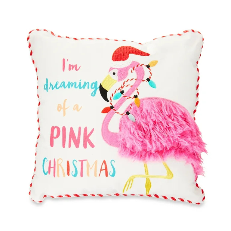 Flamingo Christmas Decorative Pillow, 14 in x 14 in, by Holiday Time - Walmart.com | Walmart (US)