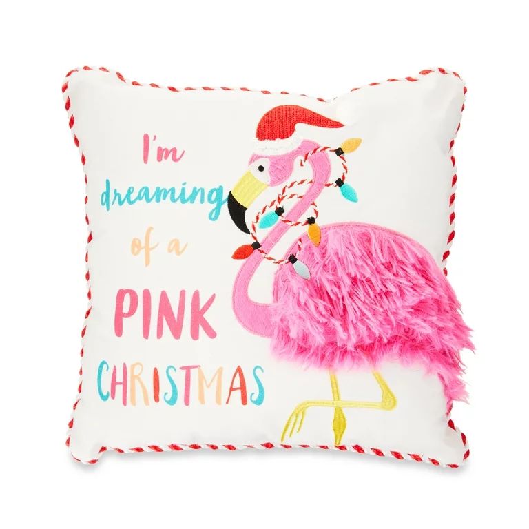 Flamingo Christmas Decorative Pillow, 14 in x 14 in, by Holiday Time | Walmart (US)