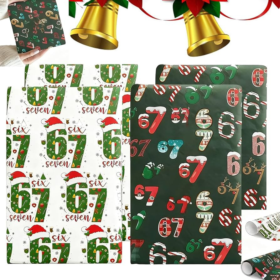 4PCS 67 Christmas Wrapping Paper, 6 7 Wrapping Paper, Funny 67 meme Edition Wrapping Paper Roll B... | Amazon (US)