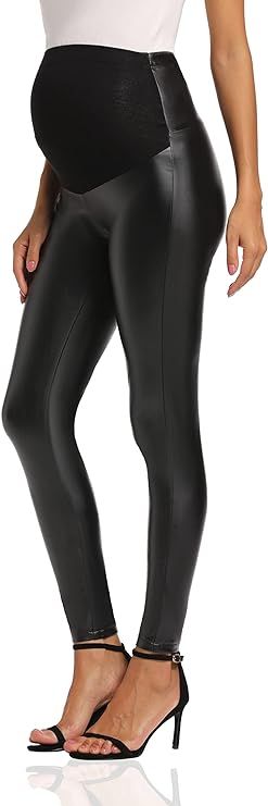 Foucome Maternity Faux Leather Leggings High Waisted Stretchy Comfy Pants Tights Over The Belly | Amazon (US)