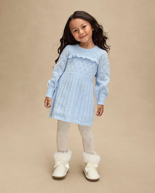 Girls Long Sleeve Ruffle Pointelle Sweater Dress - First Frost - BLUE | Gymboree | Gymboree