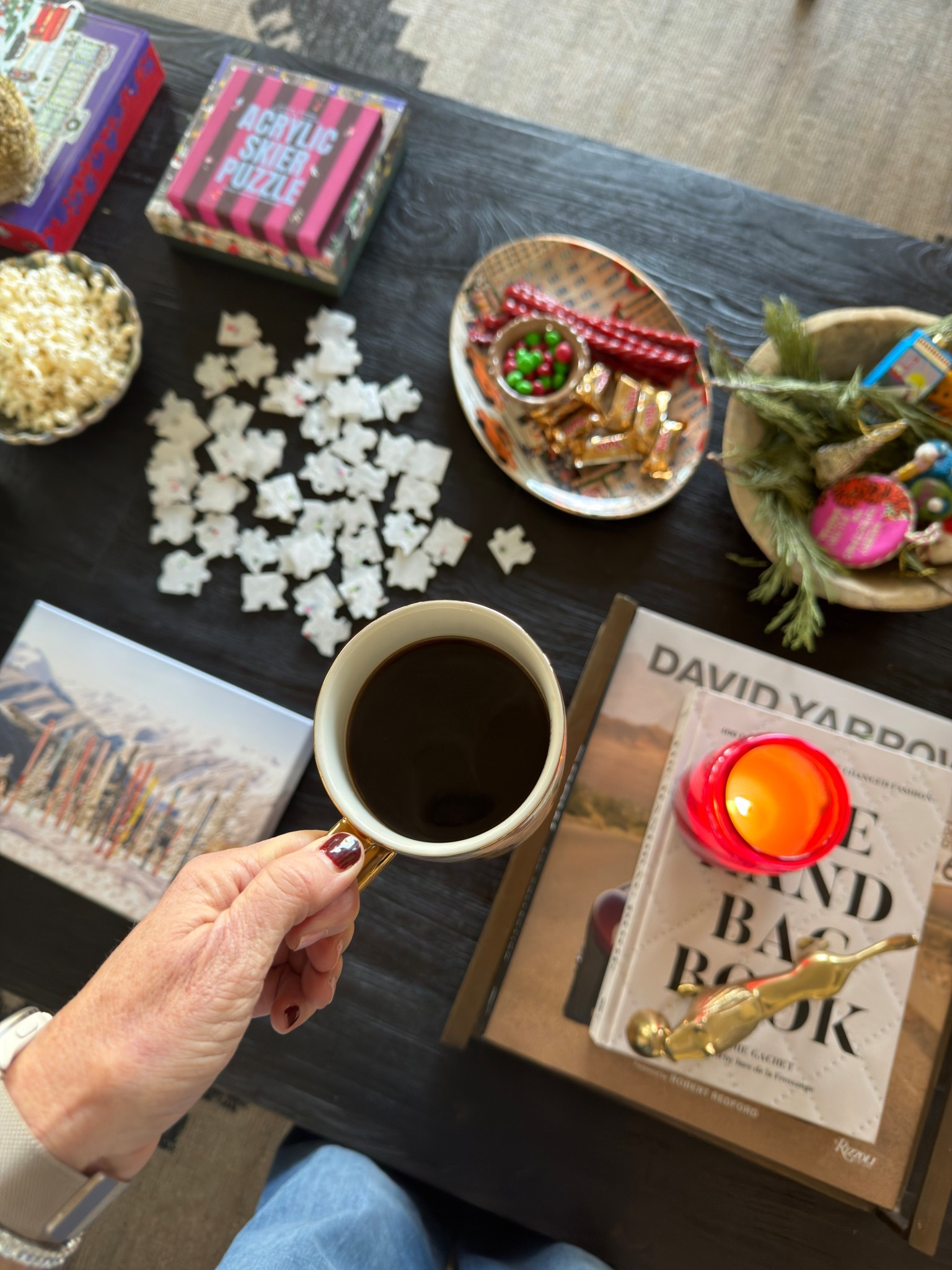 Puzzles, coffee, and books 