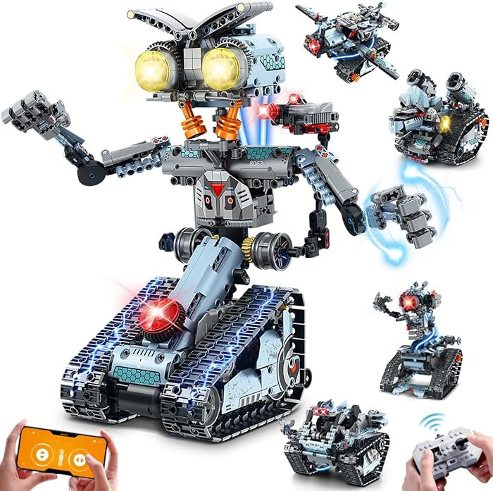 Robot Building Toy with Lights, 5 in 1 Robotic Building Set with APP & Remote Control, RC Tech Tr... | Amazon (US)
