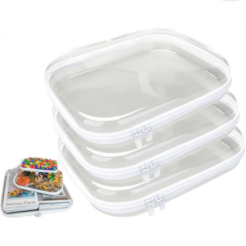 3PC Clear Hard Case Zipper Pouch, Clear Zipper Storage Bags Hard Shell, Waterproof Zippered Hard Pouch Organizer Box, Small Plastic Storage Containers Clear Stackable Drawers Storage Case (L) | Amazon (US)