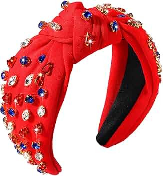NVENF 4th of July Headbands, American Flag Star Headband Pearl Crystal Rhinestone Knotted Headban... | Amazon (US)