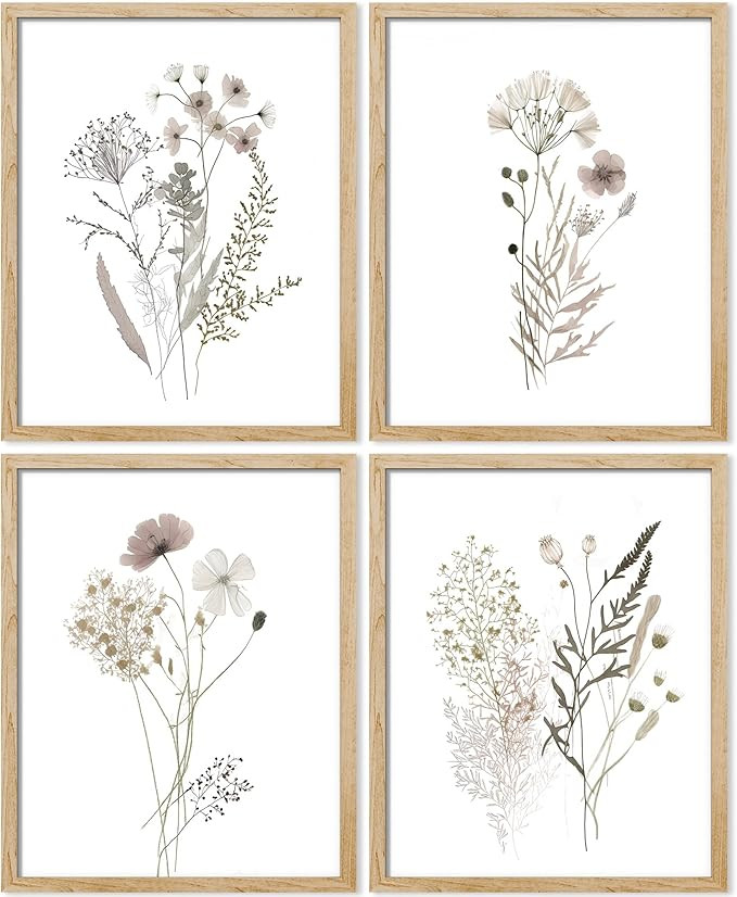SIGNWIN Framed Winter Autumn Brown Wildflowers Wall Art, Set of 4 Nature Wilderness Wall Decor Pr... | Amazon (US)