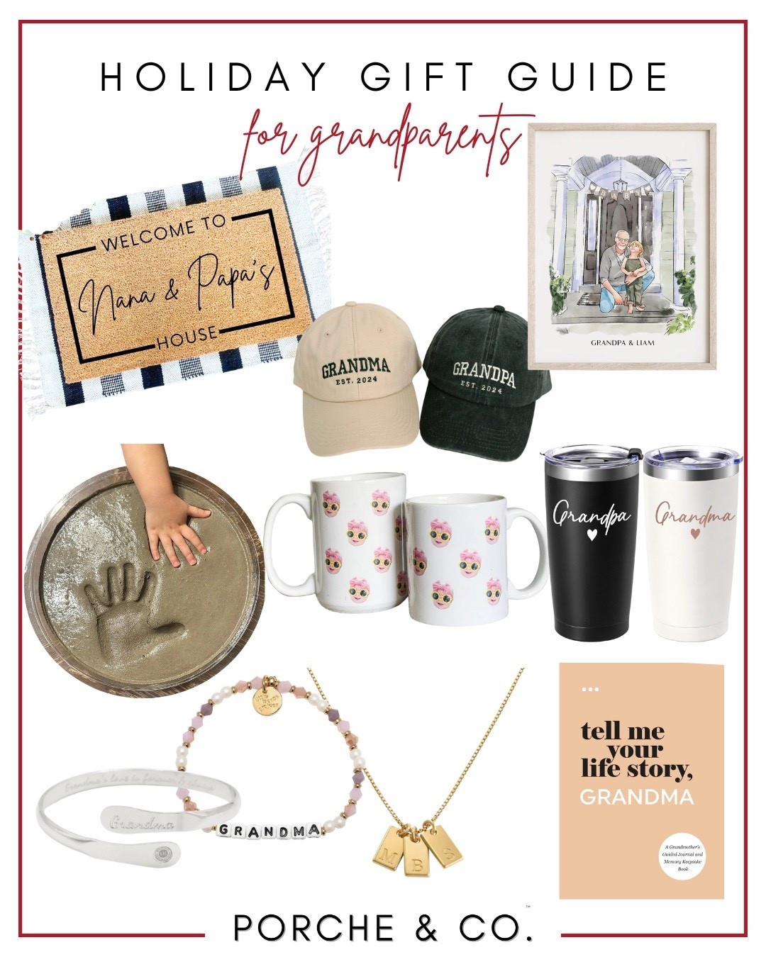 The sweetest gifts for grandparents 🤍✨ Thoughtful, personalized, and guaranteed to make Nana & Papa feel extra loved this season.
From custom keepsakes to cozy favorites and memory-filled treasures, these gifts are perfect for holiday giving and celebrating the people who love your little ones the most. 🎁👵🧓

🎁 WHAT’S INCLUDED:
• Personalized welcome doormat
• Custom watercolor portrait
• Grandma & Grandpa hats
• Handprint impression kit
• Grandparent mugs
• Grandma tumblers
• Grandma/Grandpa jewelry
• “Tell Me Your Life Story” memory journal

#HolidayGiftGuide #GrandparentGifts #GiftsForGrandma #GiftsForGrandpa #PersonalizedDoormat #CustomPortrait #GrandmaHat #GrandpaHat #HandprintKit #GrandparentMugs #GrandmaTumbler #FamilyJewelry #MemoryJournal #AmazonFinds #LTKGiftGuide #LTKHoliday #PorcheAndCo



#LTKGiftGuide #LTKHoliday #LTKFindsUnder100