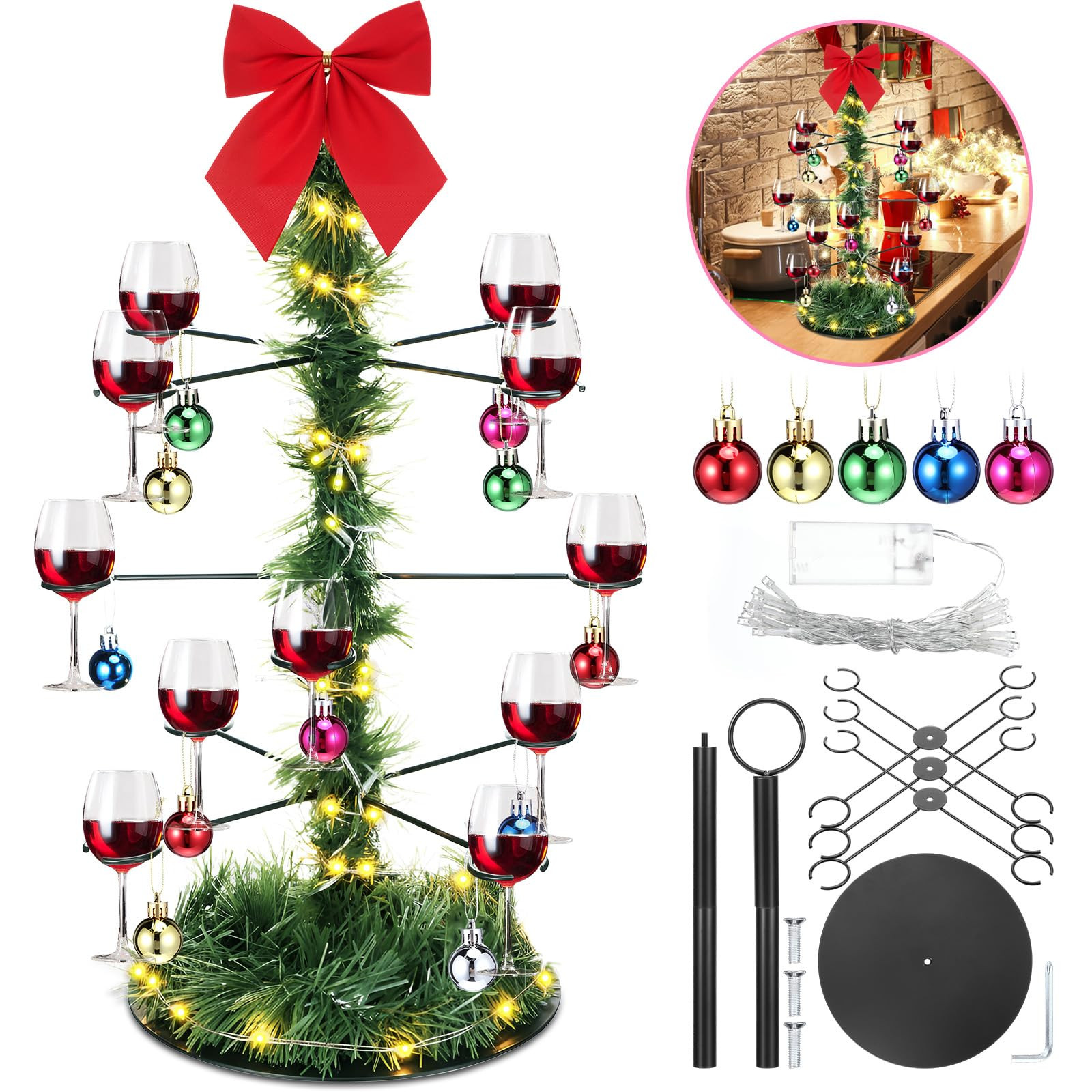 Christmas Cocktail Tree Stand Lighted Tree Drink Holder with Bow and Christmas Ball 3 Tier 12 Cha... | Amazon (US)