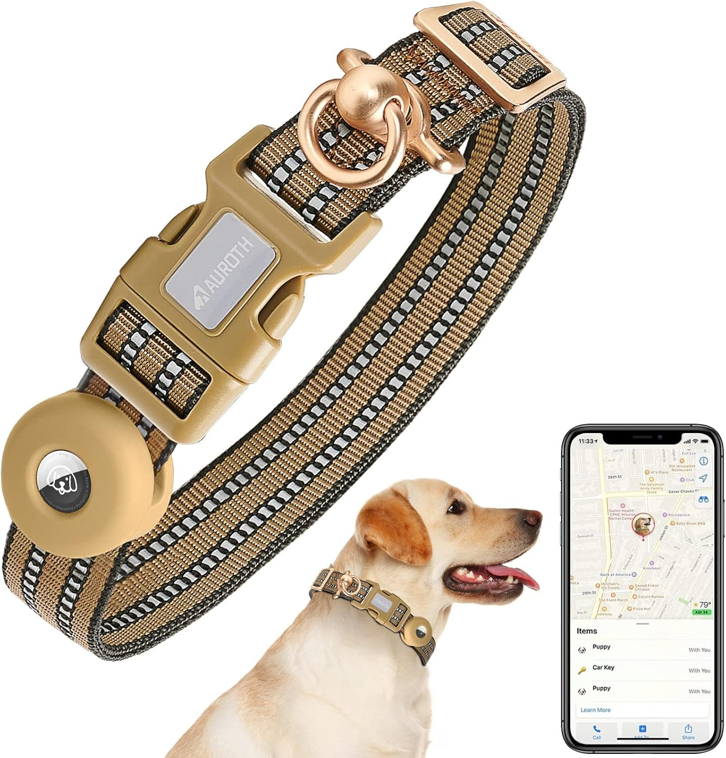 Auroth Airtag Dog Collar, Adjustable Air Tag Case Holder Dog Collar for Medium Large Dogs, Airtag... | Amazon (US)