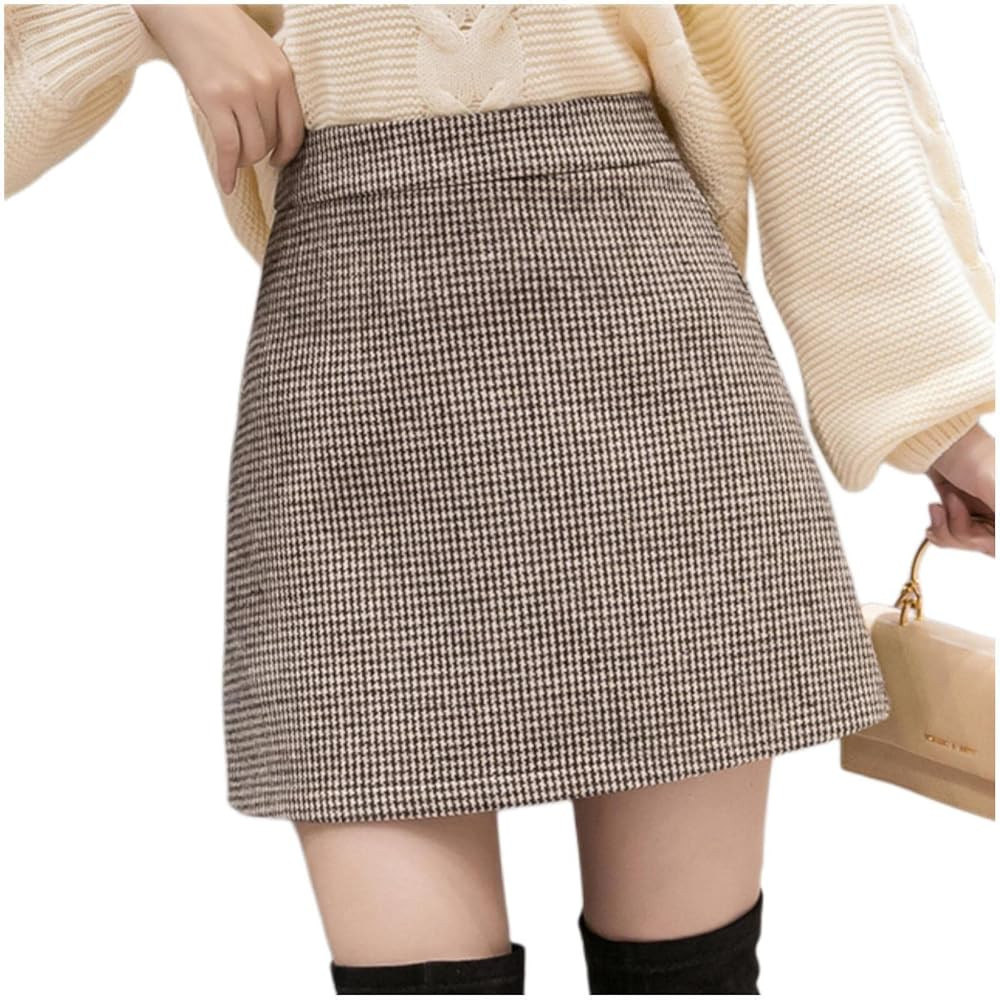 Y2K Skirt Fashion Plaid A-Line Mini Skirt Women R High Waist Woolen Skirt Female Casual All-Match... | Amazon (US)