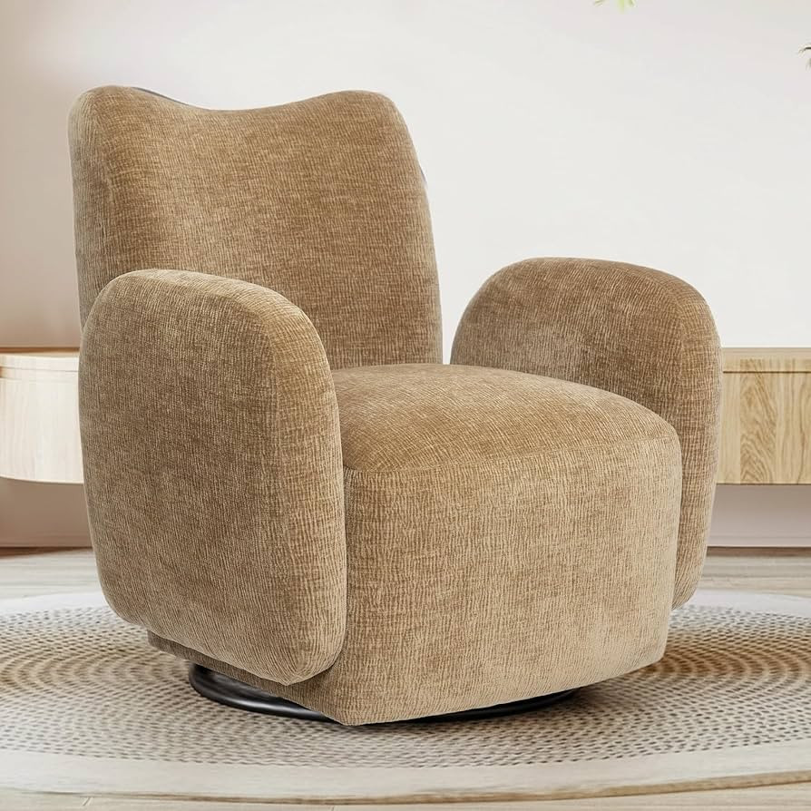 Swivel Accent Chair, Modern Comfy Chenille Barrel Chairs with Curves Camel Back Design, Modern Ar... | Amazon (US)
