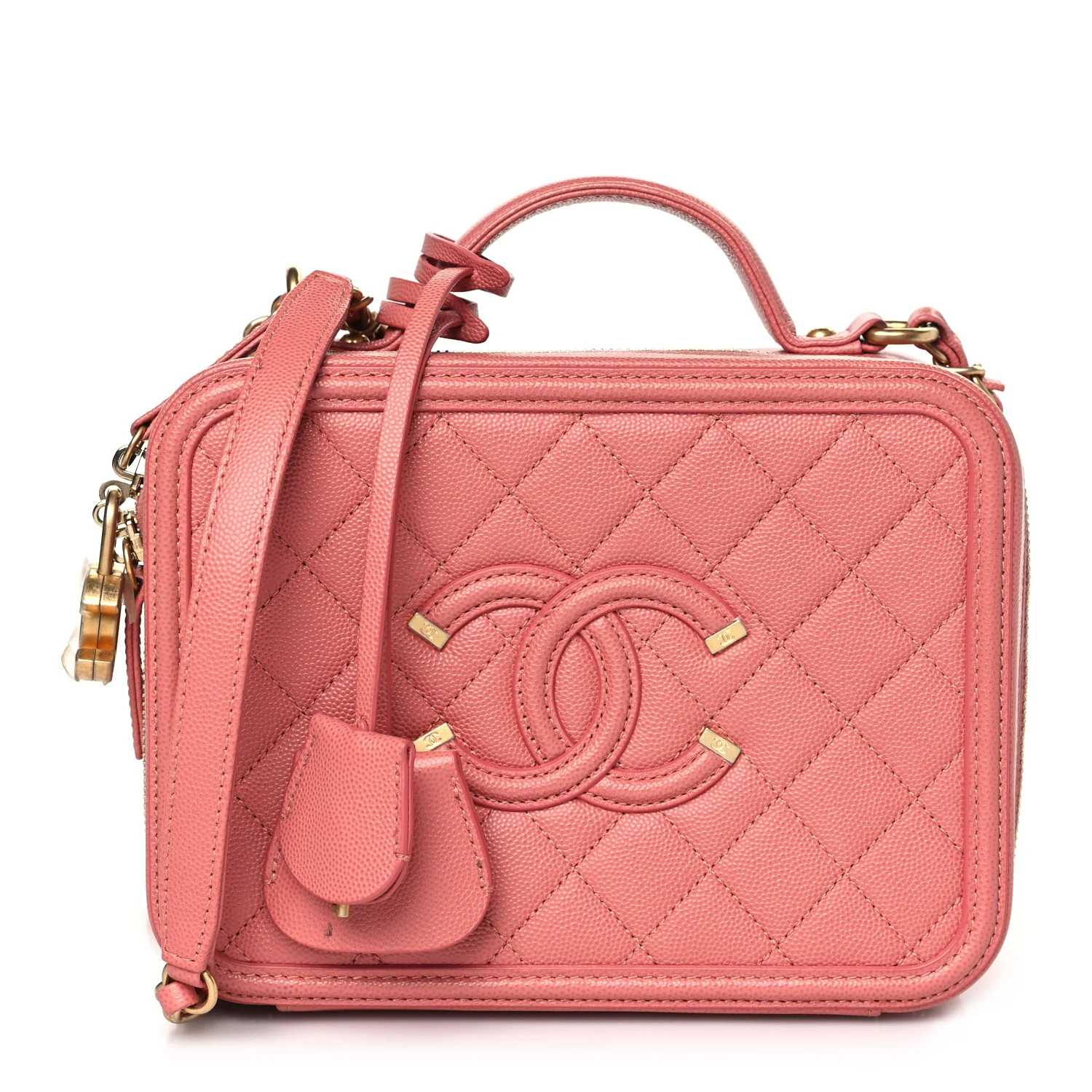 Caviar Quilted Medium CC Filigree Vanity Case Pink | FASHIONPHILE (US)