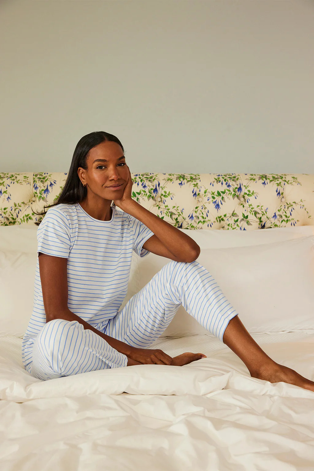 Pima Crew Short-Long Set in Baltic Blue | Lake Pajamas