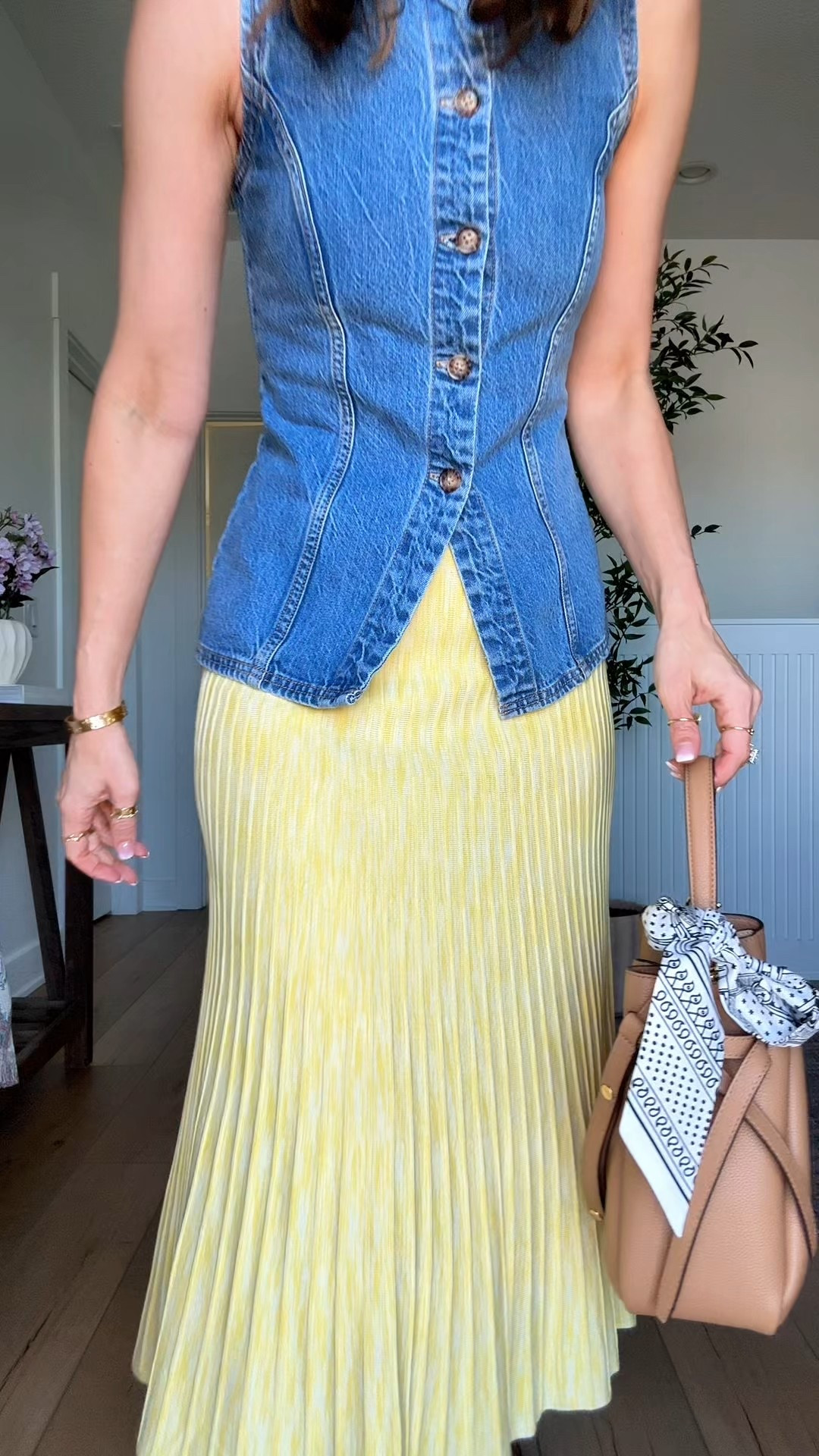 New Target yellow midi skirt in XS m. Denim vest is older, linking similar. Spring outfit. Summer outfit. Elevated casual. Brunch outfit. Picnic outfit. Ballet mules are TTS.

#LTKPetite #LTKootd #LTKgrwm