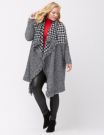 Mixed houndstooth fringed cardigan | Lane Bryant (US)