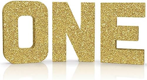 ONE Sign Gold Glitter Large First Birthday Sign Freestanding Cake Smash Photo Prop 1 Year Old Num... | Amazon (US)