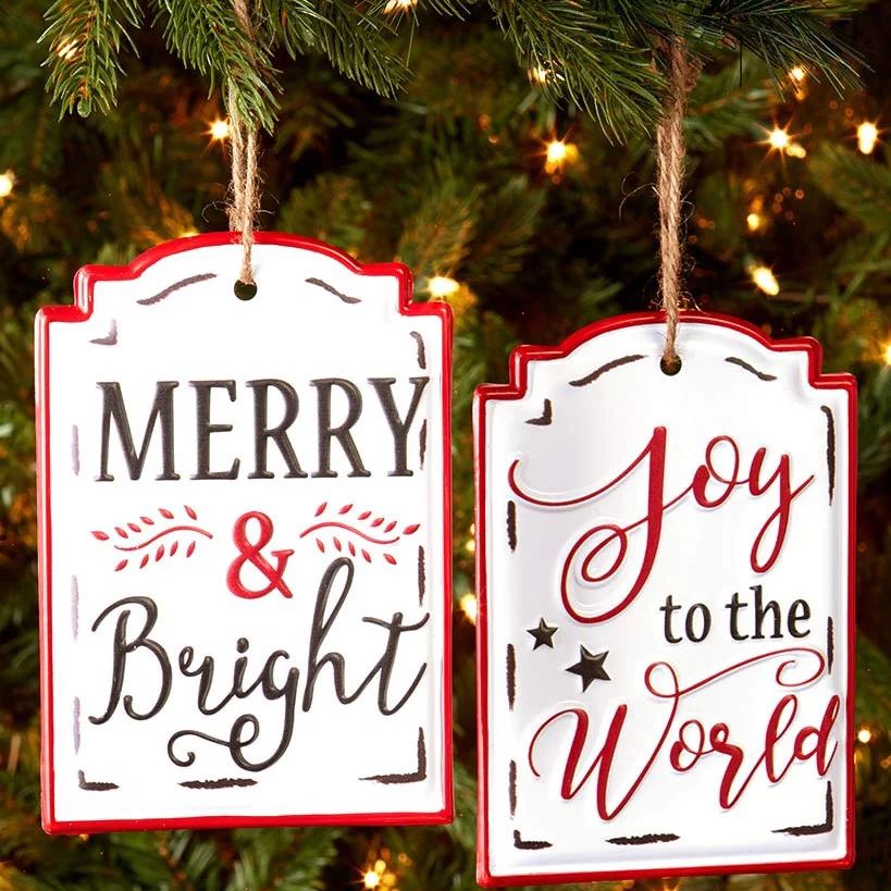 Oversized Enamel Christmas Tree Ornaments with Holiday Sentiments - Set of 2 | Walmart (US)