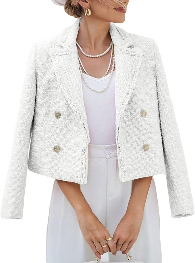Mina Self Tweed Blazers Jackets for Women 2024 Spring Fashion Lapel Cropped Elegant Open Front Of... | Amazon (US)