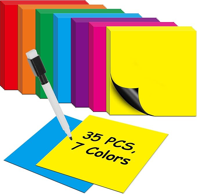 35 PCS Magnetic Sticky Notes, Reusable Dry-Erase Magnets, 7 Colors Magnetic Stickers with 1 Marke... | Amazon (US)