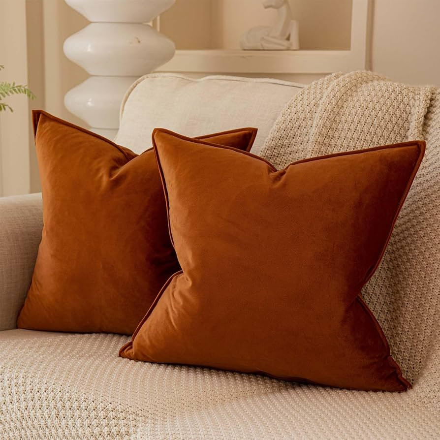 JUSPURBET Burnt Orange Decorative Velvet Throw Pillow Covers 16x16 inch Set of 2,Broadside Soft C... | Amazon (US)