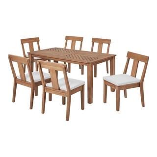 Hampton Bay Woodford 7-Piece Eucalyptus Wood Outdoor Dining Set with CushionGuard Bright White Cu... | The Home Depot