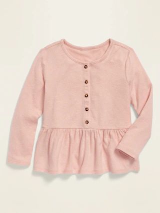 Long-Sleeve Peplum-Hem Plush-Knit Top for Toddler Girls | Old Navy (US)