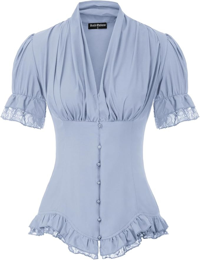 Scarlet Darkness Womens Work Tops Elegant Renaissance Pirate Shirt Short Sleeve Victorian Peasant... | Amazon (US)