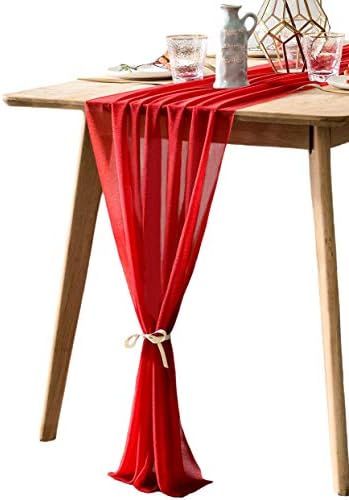 BOXAN Chic 10Ft Red Sheer Table Runner 30x120 Inch for Valentine's Day 14th February, Wedding Annive | Amazon (US)