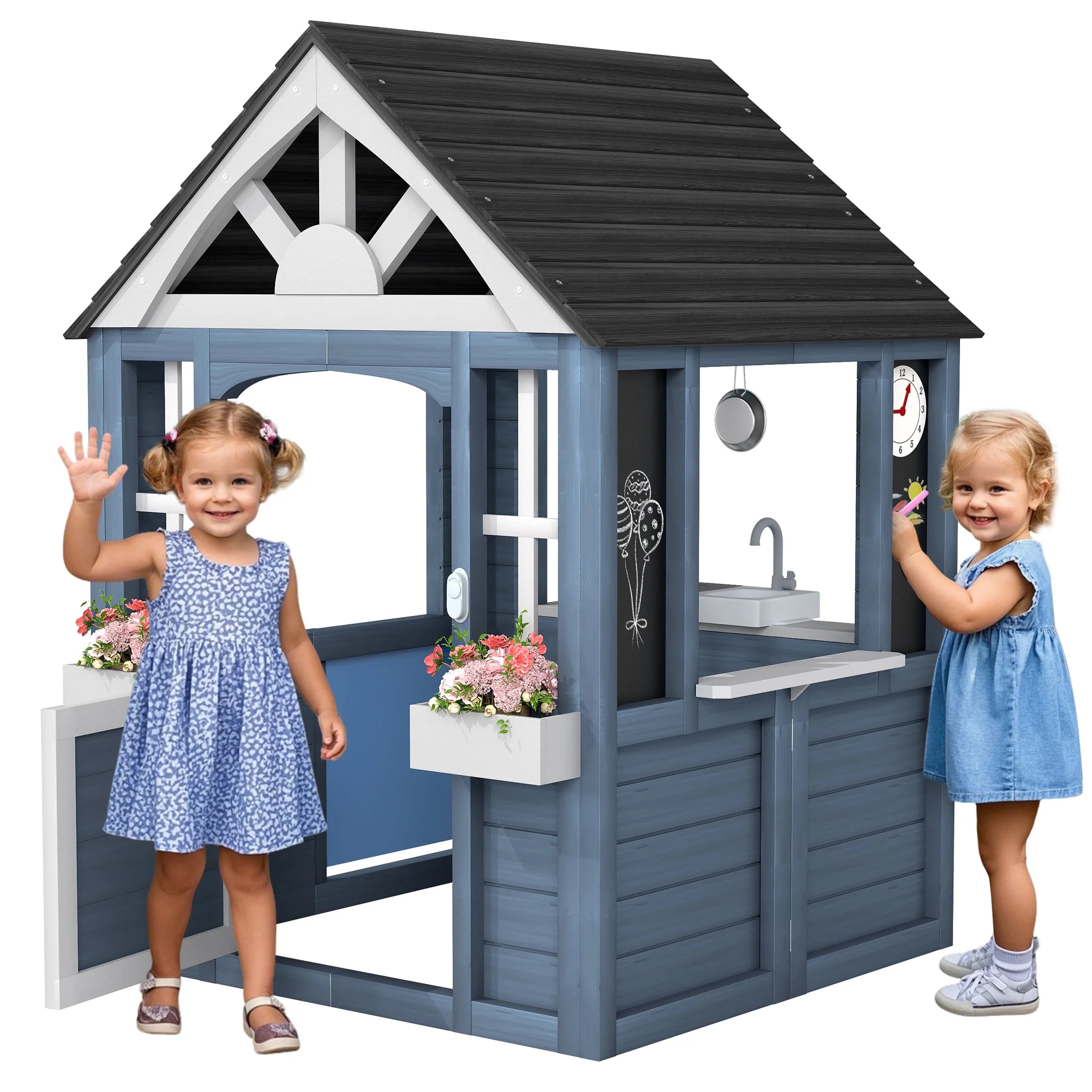 Skyhot Wooden Playhouse for Kids 2-6 Years Old, Country Cottage Featuring Windows, Flower Pot, bl... | Walmart (US)