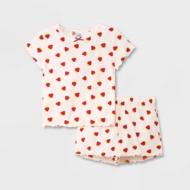 Girls' 2pc Strawberry Ribbed Pajama Set - art class™ Pink | Target
