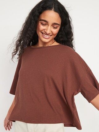 Elbow-Sleeve Luxe Oversized Rib-Knit T-Shirt for Women | Old Navy (US)