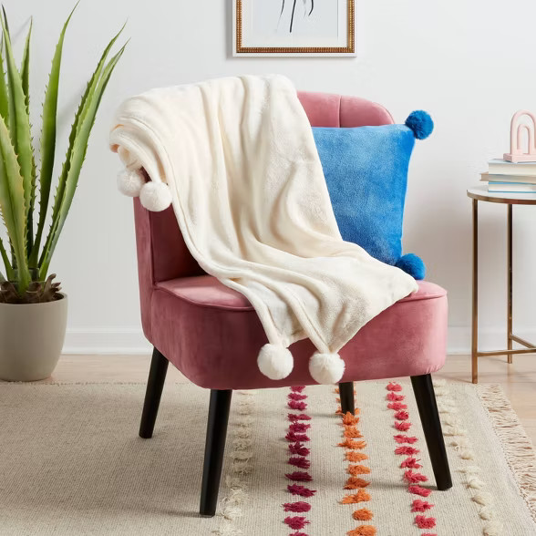 Plush Throw Blanket with Faux Fur Pom-Poms - Opalhouse™ | Target