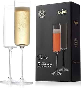 JoyJolt Champagne Flutes – Claire Collection Crystal Champagne Glasses Set of 2 – 5.7 Ounce C... | Amazon (US)