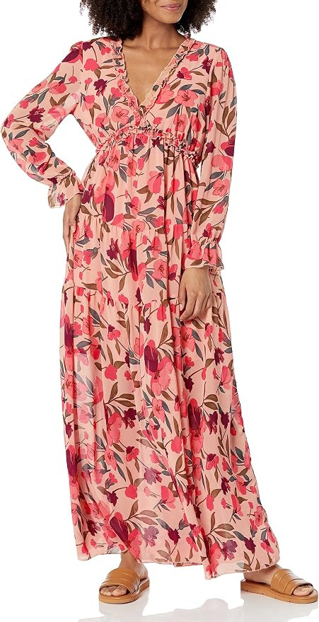BLENCOT Womens Casual Floral Deep V Neck Long Sleeve Long Evening Dress Cocktail Party Maxi Weddi... | Amazon (US)
