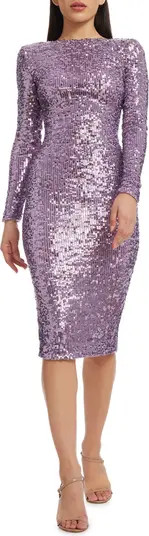 Emery Long Sleeve Sequin Cocktail Midi Dress | Nordstrom