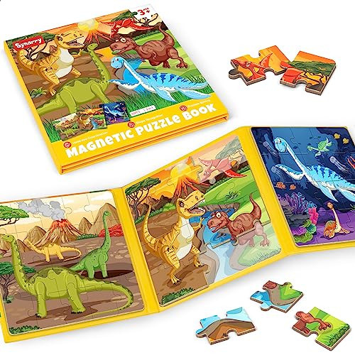 SYNARRY Magnetic Dinosaur Puzzles for Kids Ages 3-5, 20 Pieces Puzzles for Toddlers 4-6, Children Travel Activity Toys Games Gifts for Kids Boys Girls Ages 3 4 5 in Car Airplane Magnet for Road Trip | Amazon (US)