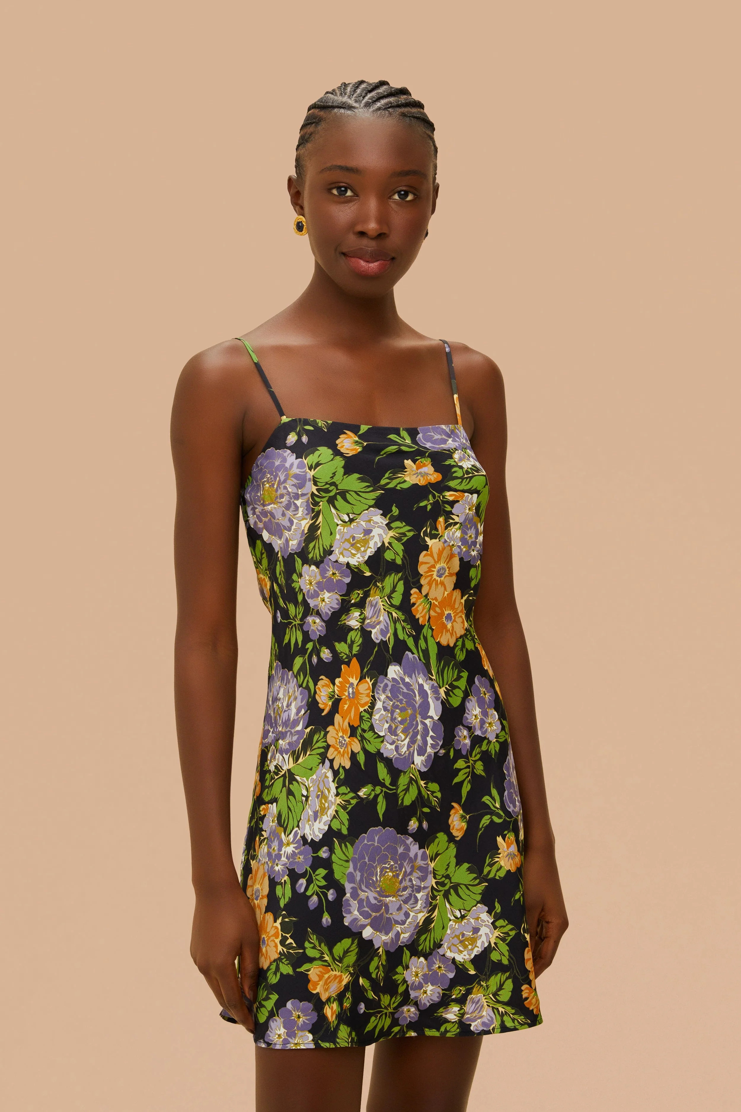 Capri Floral Black Sleveless Mini Dress | FarmRio (US)