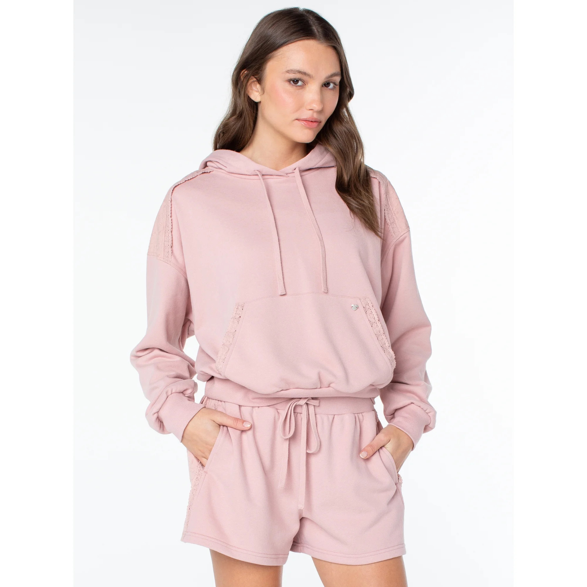 Celebrity Pink Women's and Women's Plus Lace Trim Hoodie Sweatshirt, Sizes XS-4X | Walmart (US)