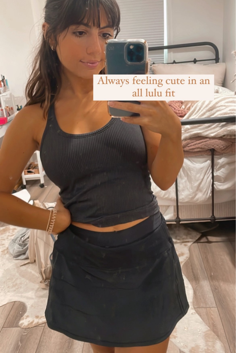 Lululemon ribbed tank top and pace rival skirt all black outfit