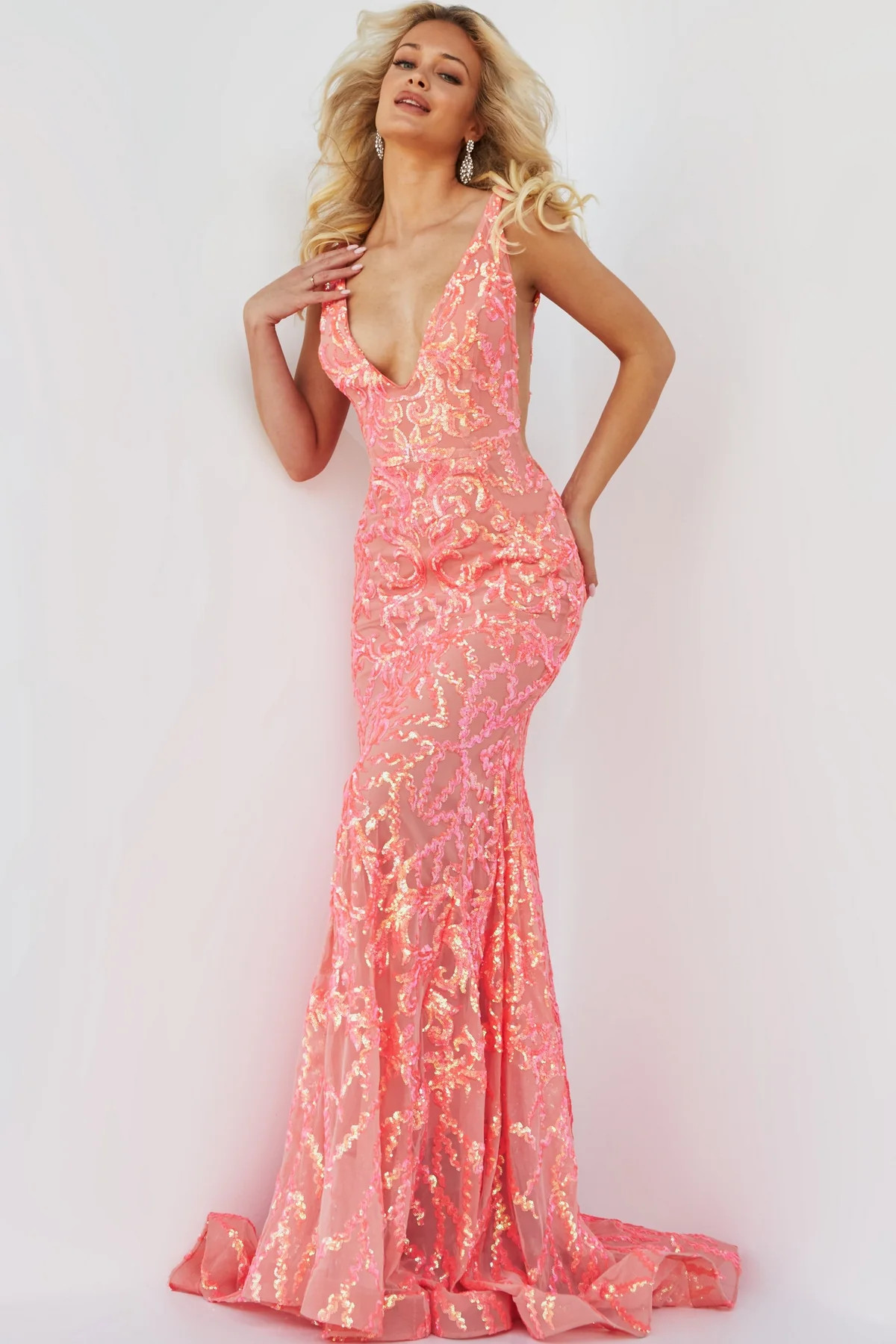 Jovani Sequin Prom Dress with Plunging Neckline | Prom Girl