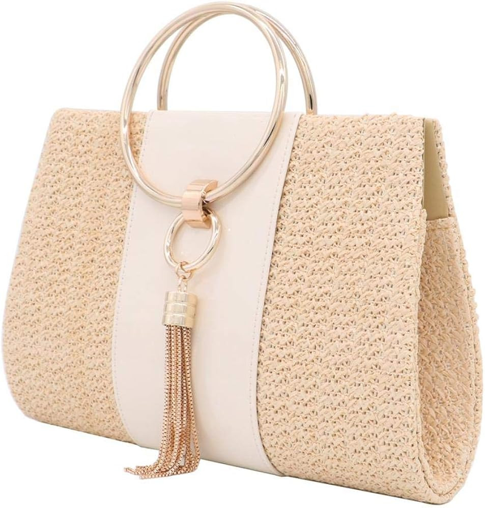 Straw Handbag Evening Bag Clutch Purses for Women, Fashion Summer Beach Tote Tassels Straw Clutch | Amazon (US)